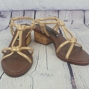 Matt Bernson gold & brown cork heel rope sandals size 8